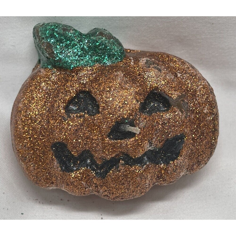 Halloween Orange Pumpkin Glitter Candle 2" x 2”